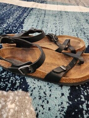 Birkenstock Taormina Oiled Leather Black Sandals Size 41 US M 8 L10 Flats shoes